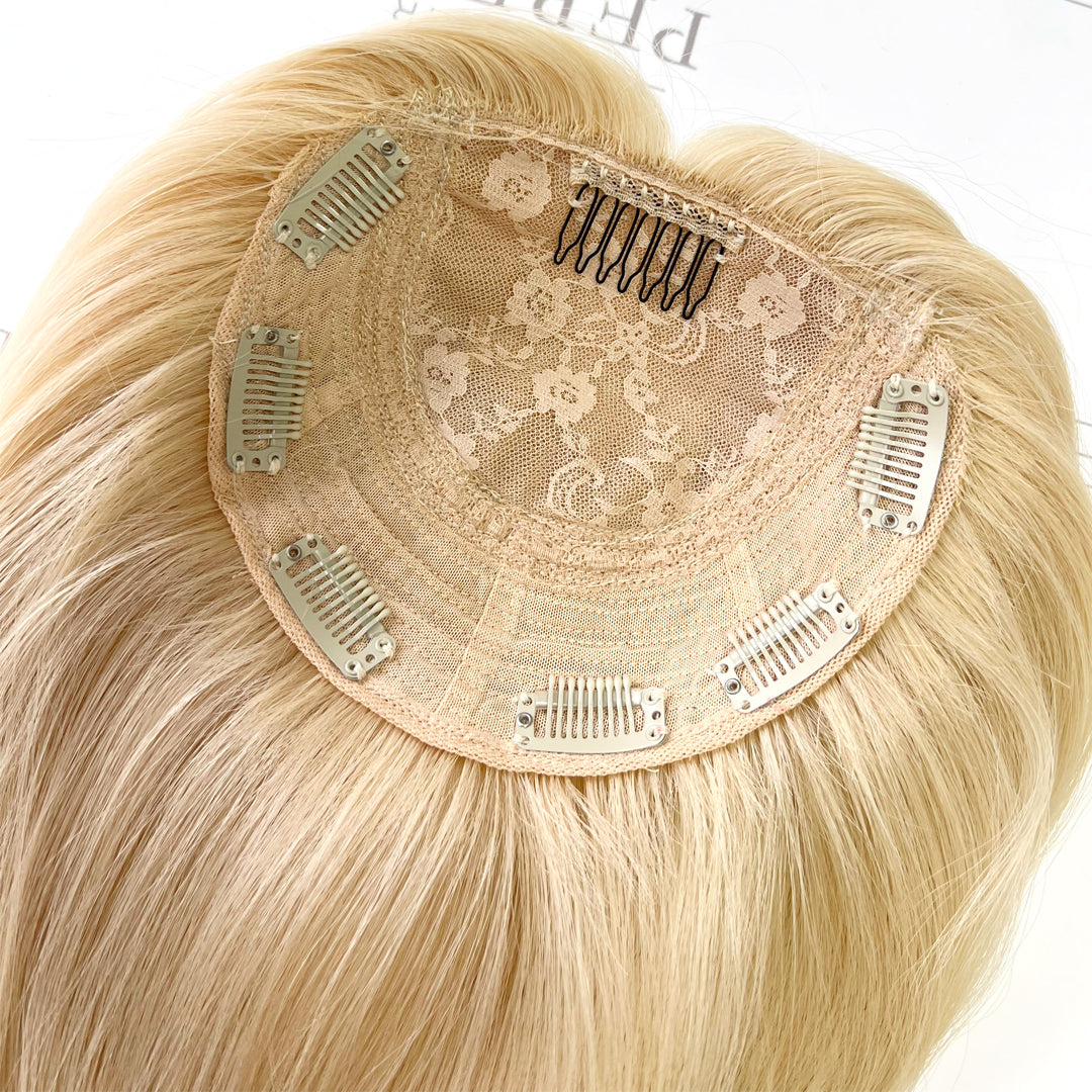 Silk Hair Toppers For Women 6*6 Platinum Blonde Hair Topper 
