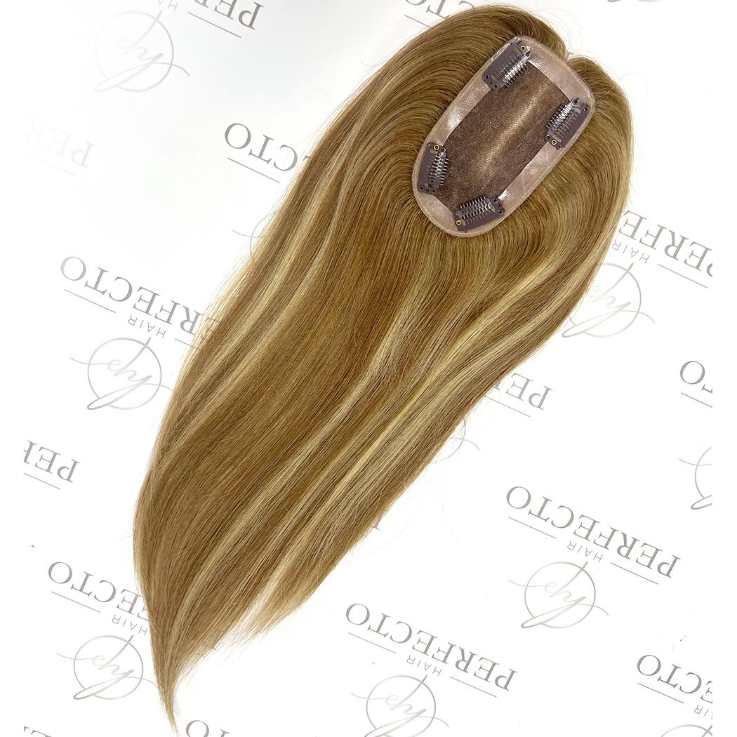 Human Hair Toppers For Women 3x5 Honey Brown Blonde Highlight Hair Pieces