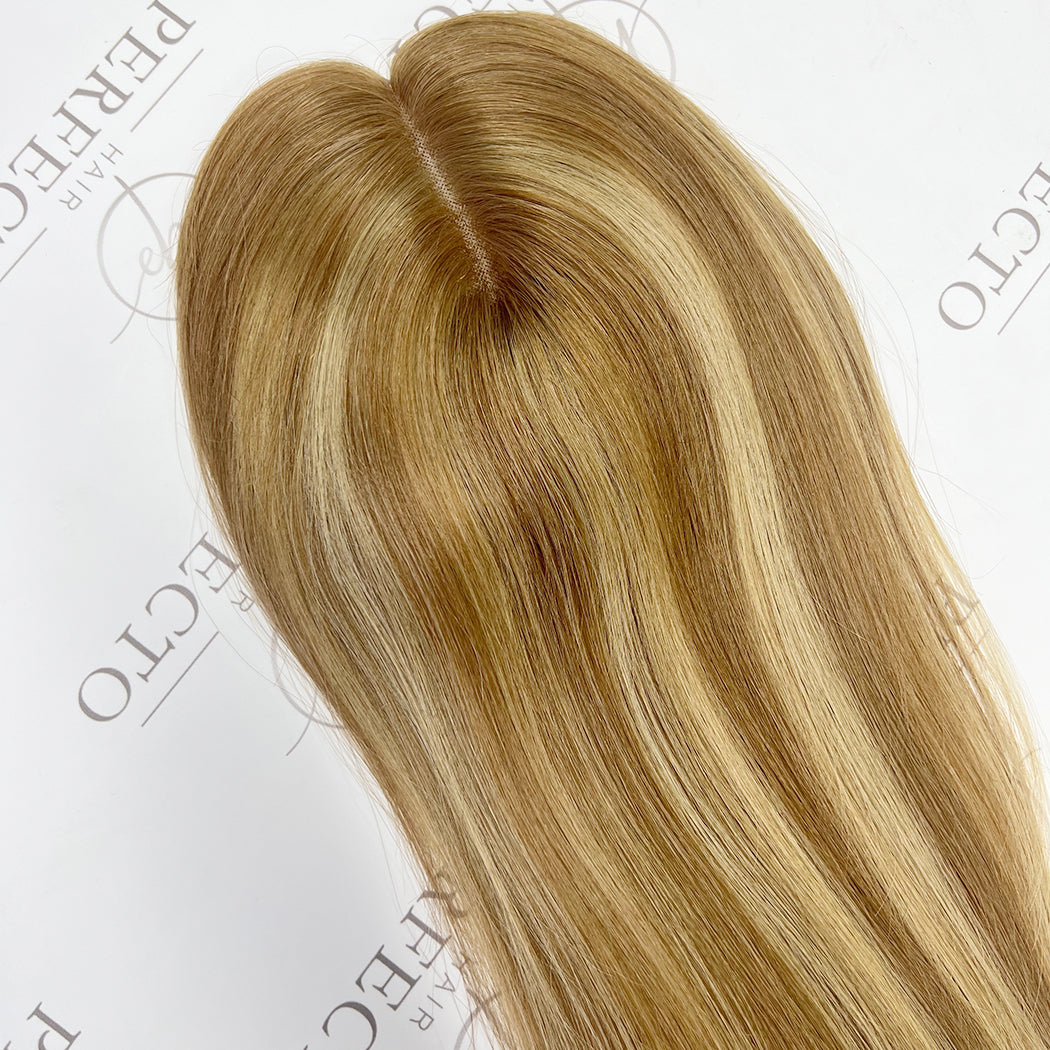 Human Hair Toppers For Women 3x5 Honey Brown Blonde Highlight Hair Pieces