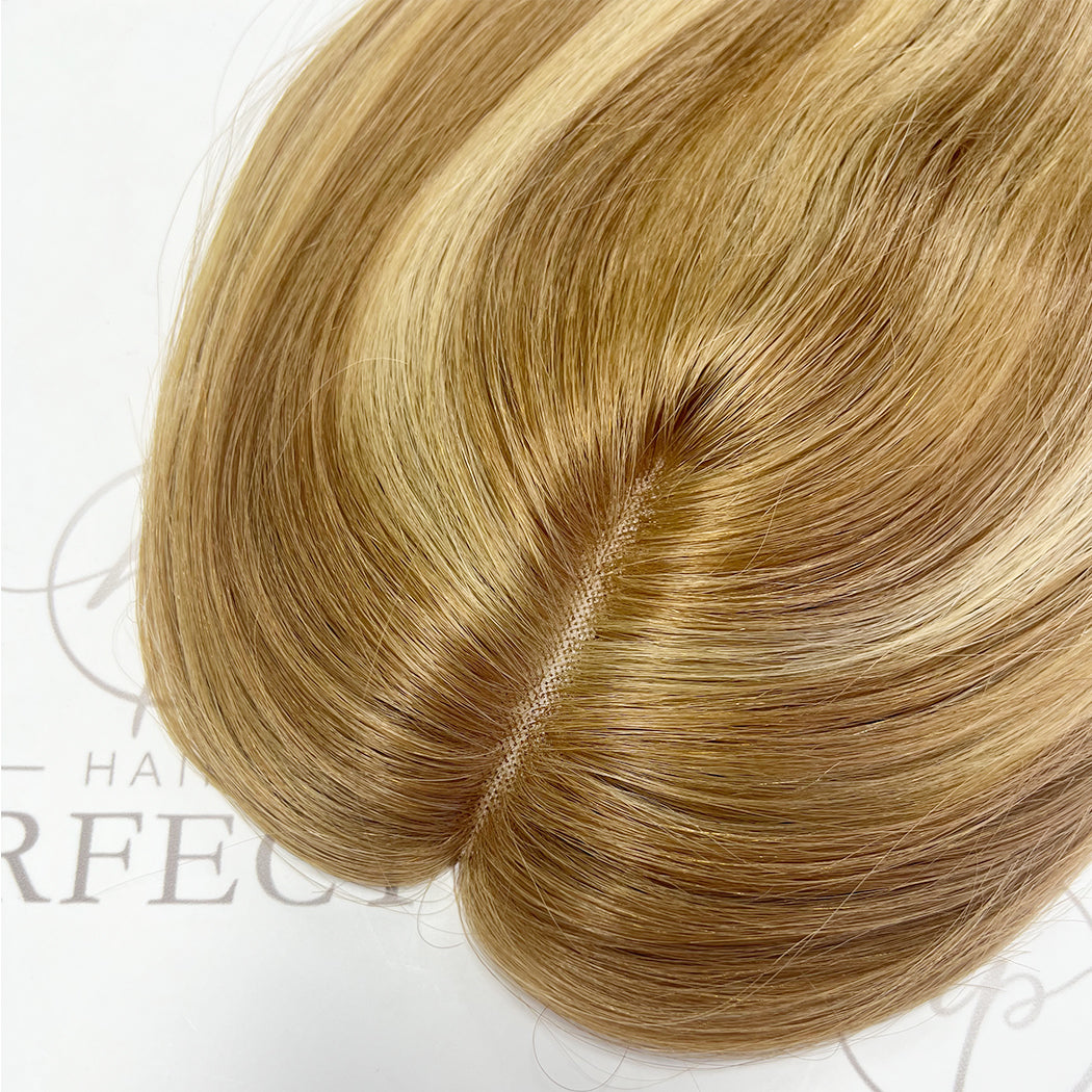 Human Hair Toppers For Women 3x5 Honey Brown Blonde Highlight Hair Pieces