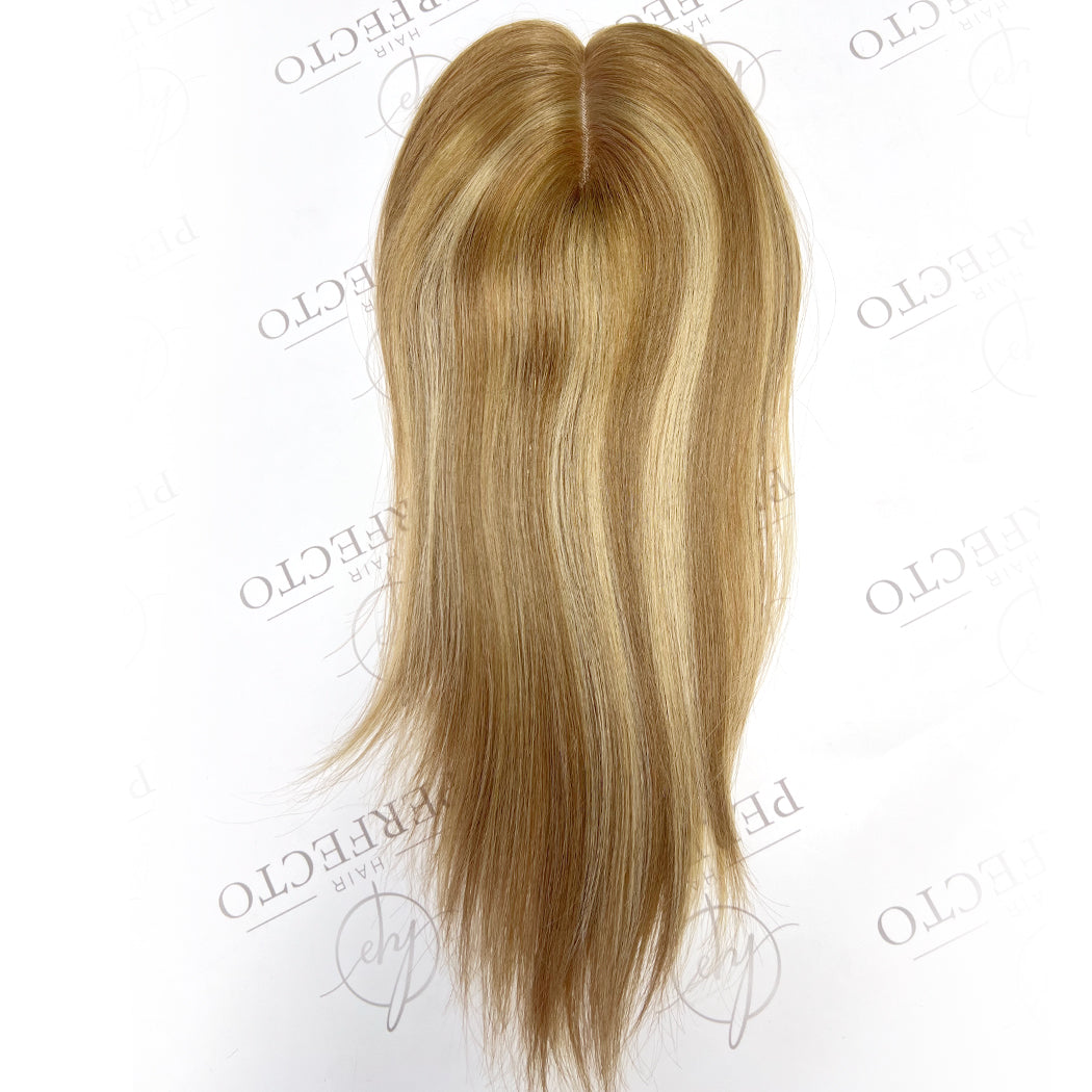 Human Hair Toppers For Women 3x5 Honey Brown Blonde Highlight Hair Pieces