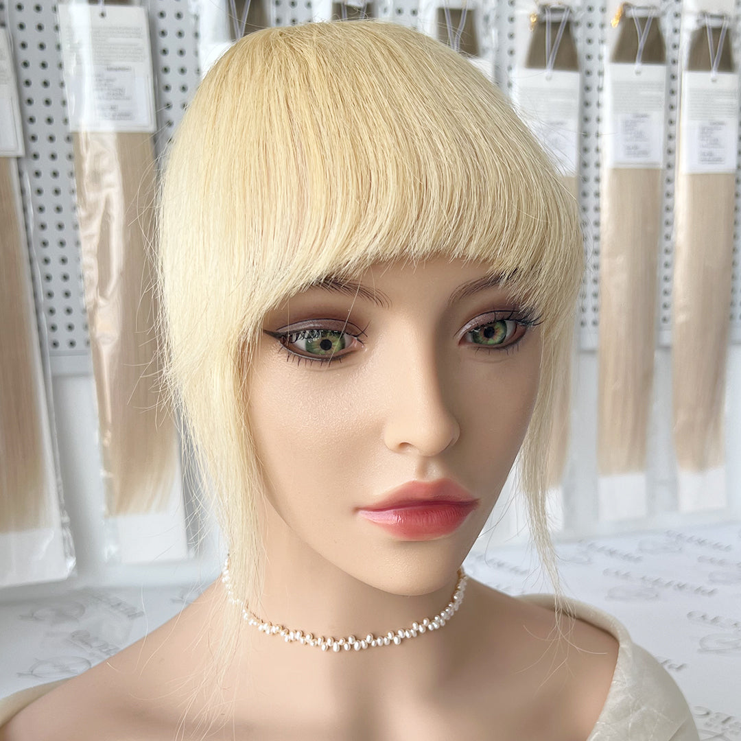 100% Human Hair Clip In Bangs with Hair Temples-#24 Blonde