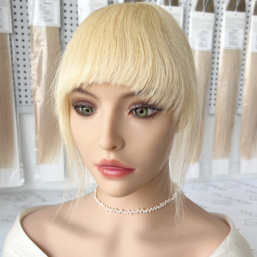 100% Human Hair Clip In Bangs with Hair Temples-#24 Blonde