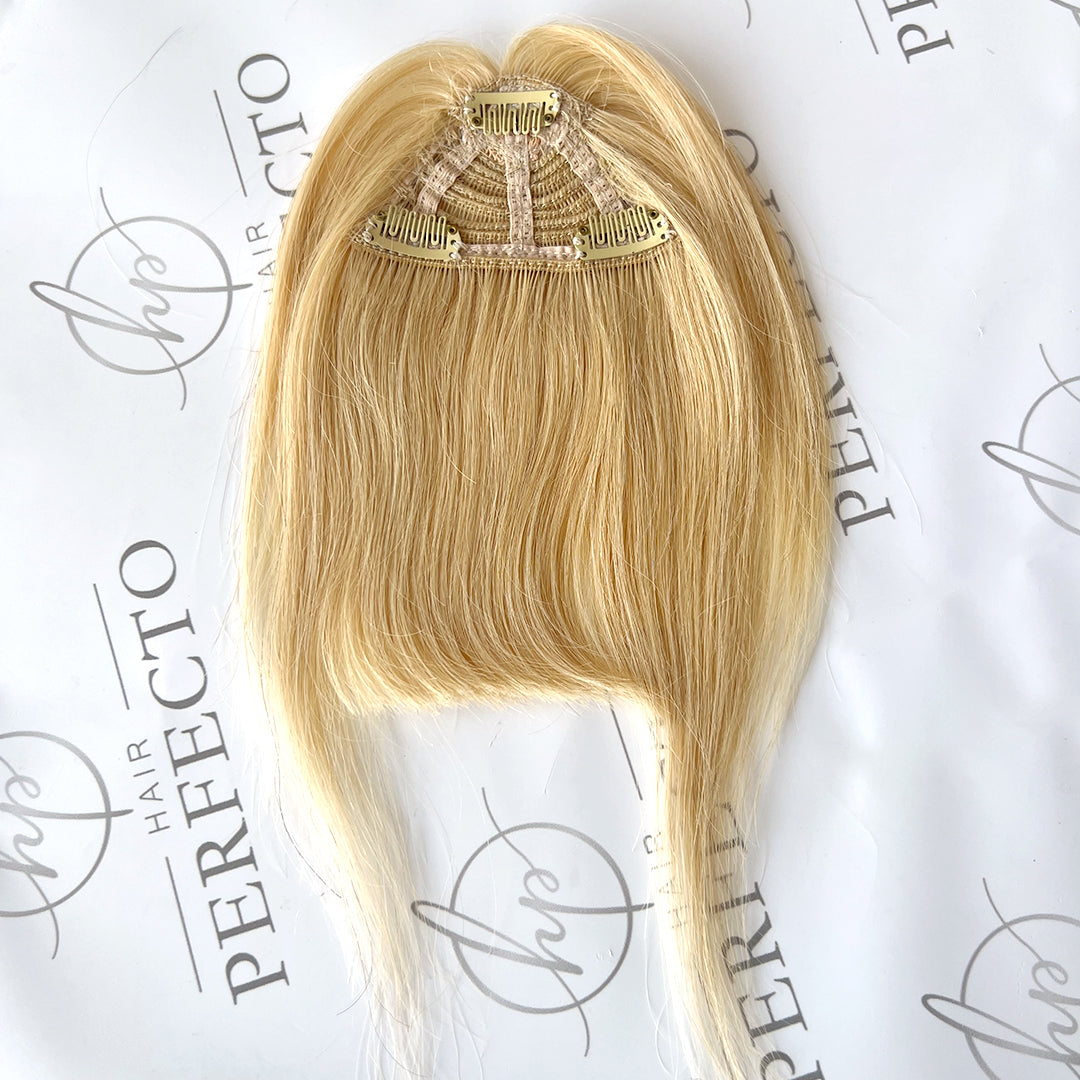 100% Human Hair Clip In Bangs with Hair Temples-#24 Blonde