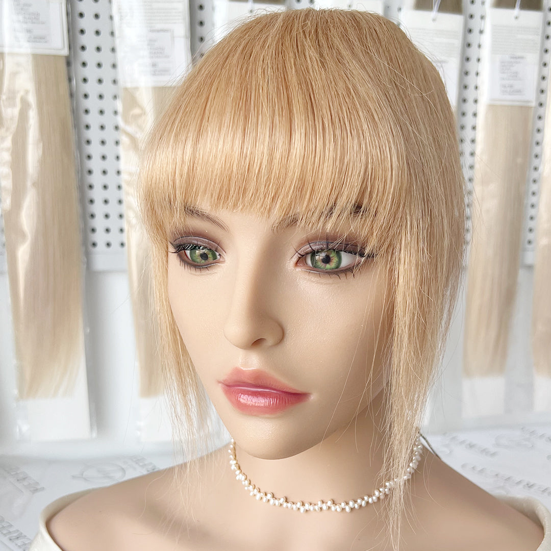 Real Human Hair Clip In Air Bangs Hair Extension-#27 Strawberry Blonde