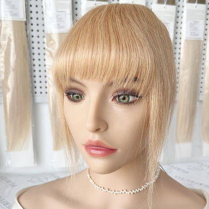 Real Human Hair Clip In Air Bangs Hair Extension-#27 Strawberry Blonde