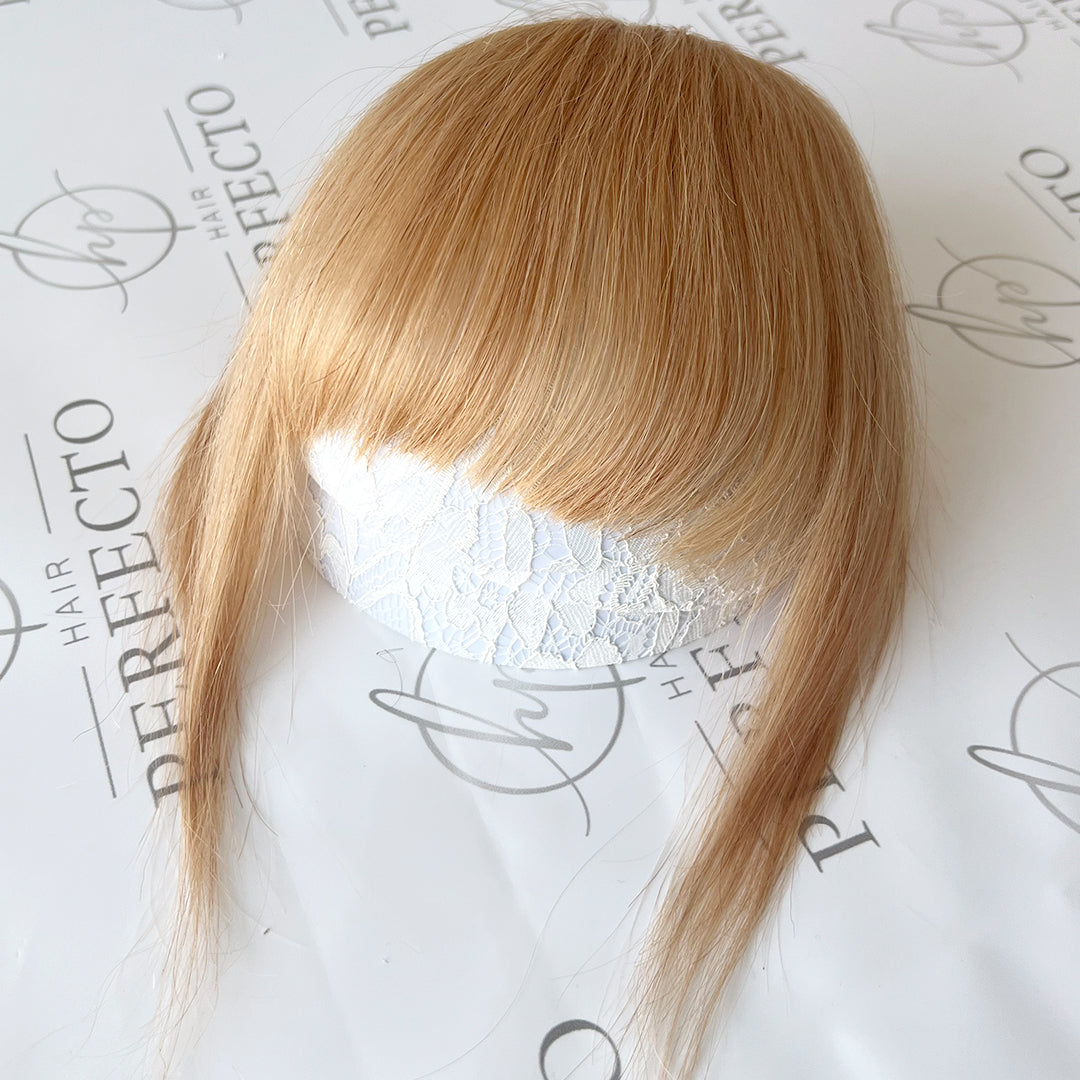 Real Human Hair Clip In Air Bangs Hair Extension-#27 Strawberry Blonde