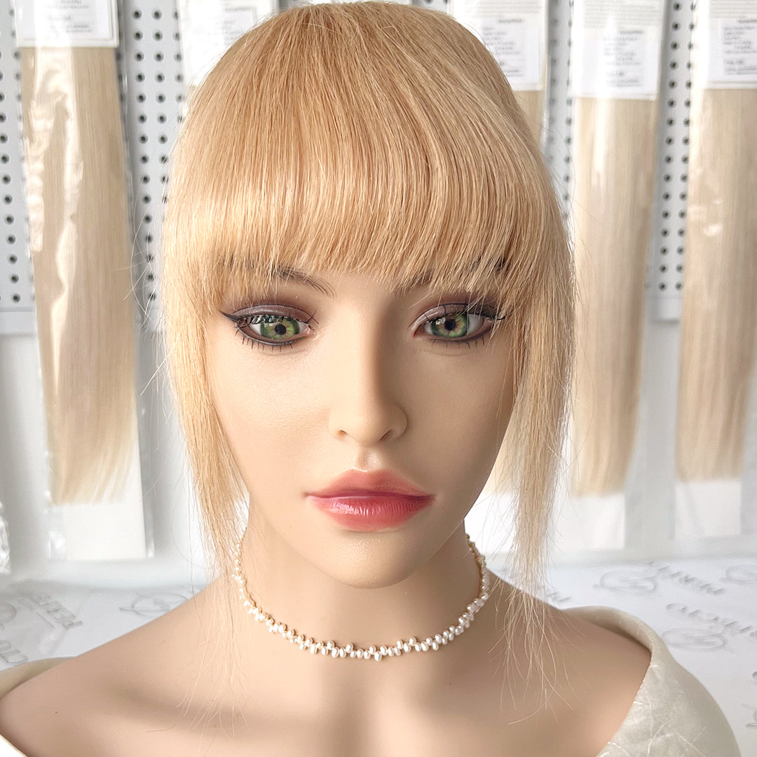 Real Human Hair Clip In Air Bangs Hair Extension-#27 Strawberry Blonde