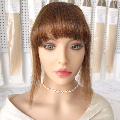 Real Human Hair Clip in Bangs Fringe With Temples -#4 Medium Brown