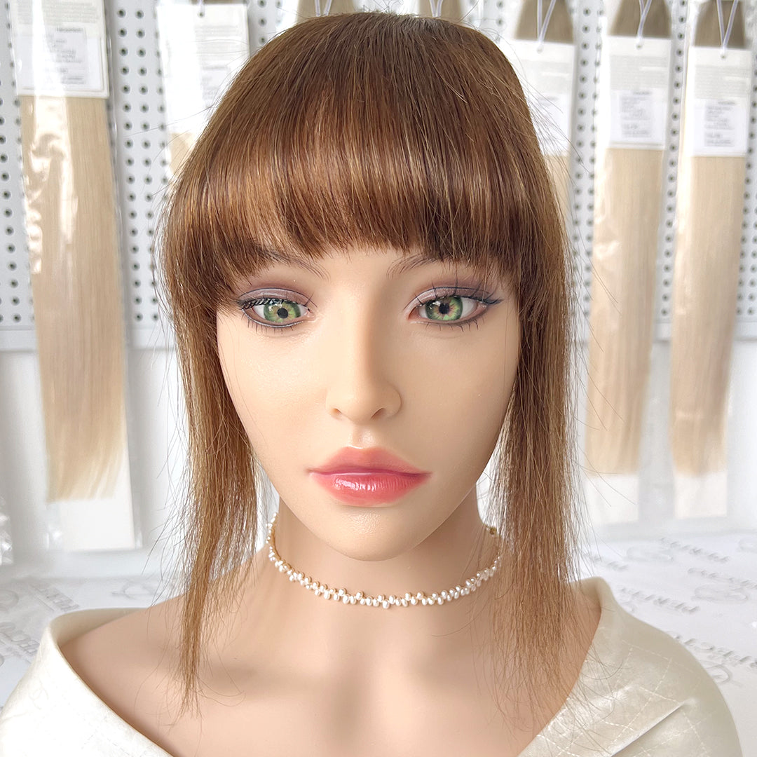 Real Human Hair Clip in Bangs Fringe With Temples -#4 Medium Brown