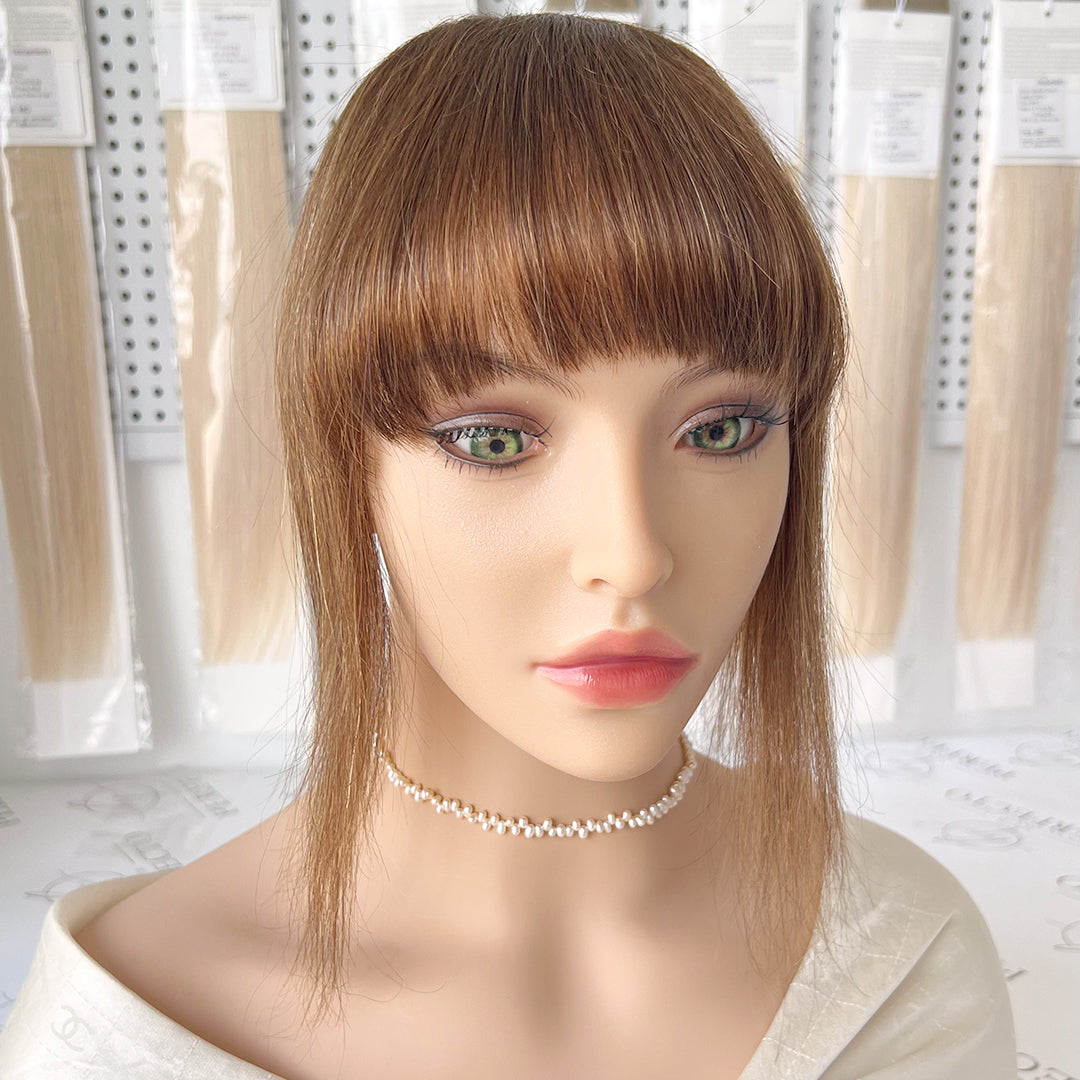 Real Human Hair Clip in Bangs Fringe With Temples -#4 Medium Brown