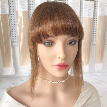 Real Human Hair Clip in Bangs Fringe With Temples -#4 Medium Brown