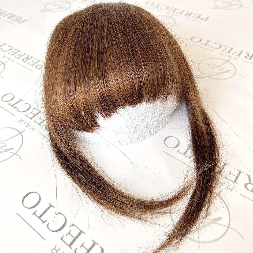 Real Human Hair Clip in Bangs Fringe With Temples -#4 Medium Brown