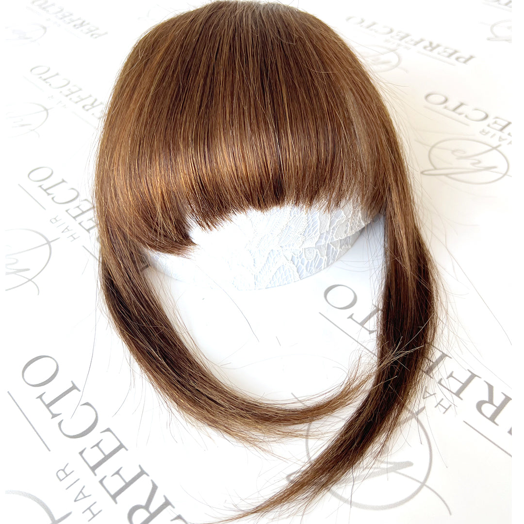 Real Human Hair Clip in Bangs Fringe With Temples -#4 Medium Brown