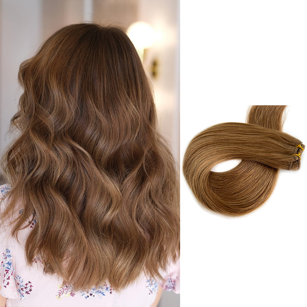 Weft Hair Extensions | Light Brown #6 Remy Hair Extension Wefts | Hairperfecto