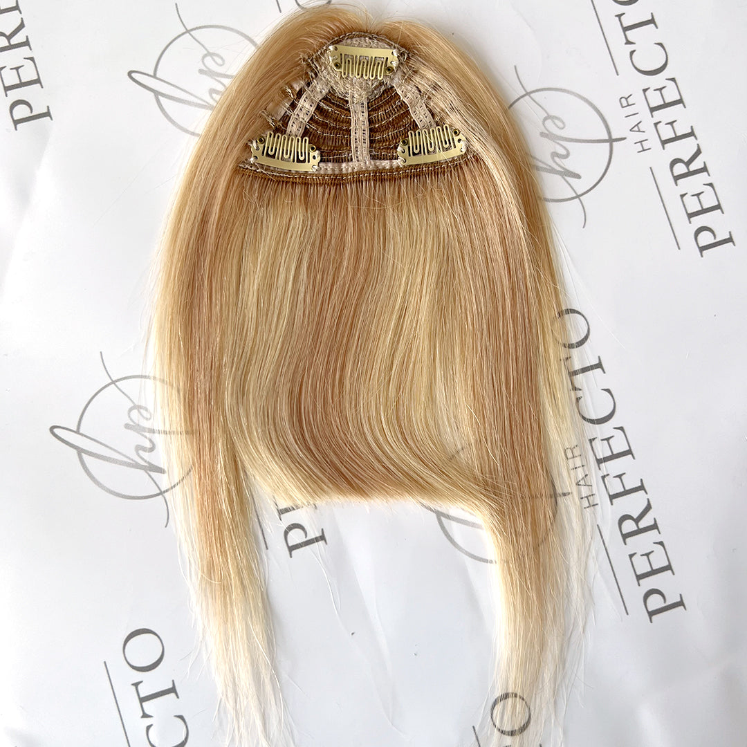Mixed Blonde Clip In bangs with Temples Human Hair fake bangs-#8-613