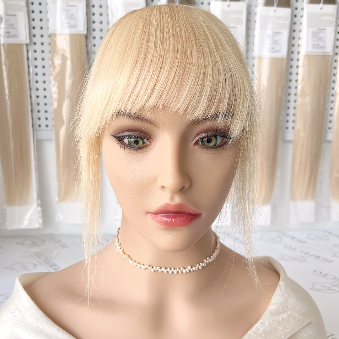 Mixed Blonde Clip In bangs with Temples Human Hair fake bangs-#8-613