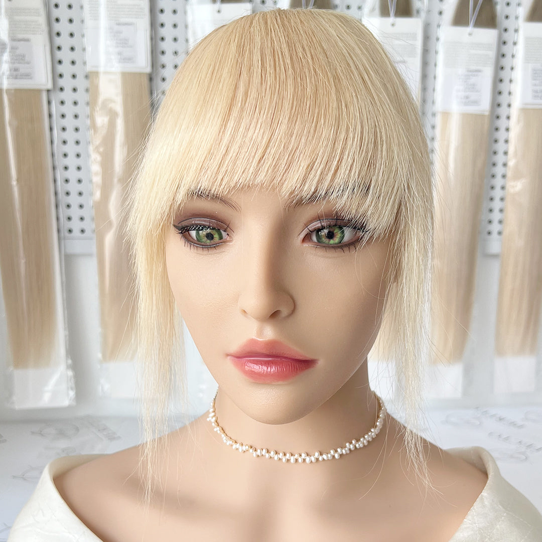 Mixed Blonde Clip In bangs with Temples Human Hair fake bangs-#8-613