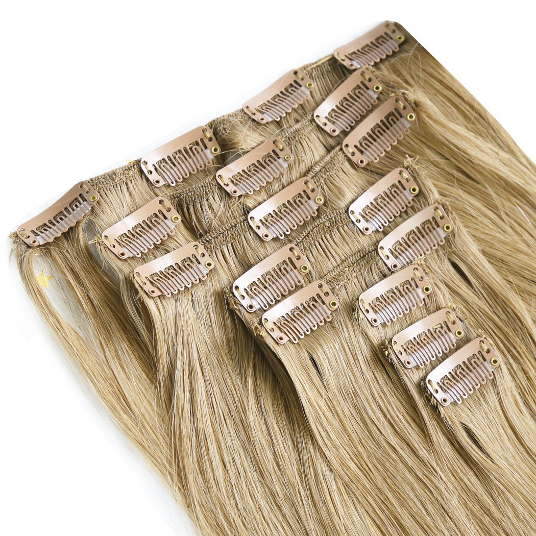Clip In Human Hair Extensions Light Brown #8 Clip Ins| Hairperfecto
