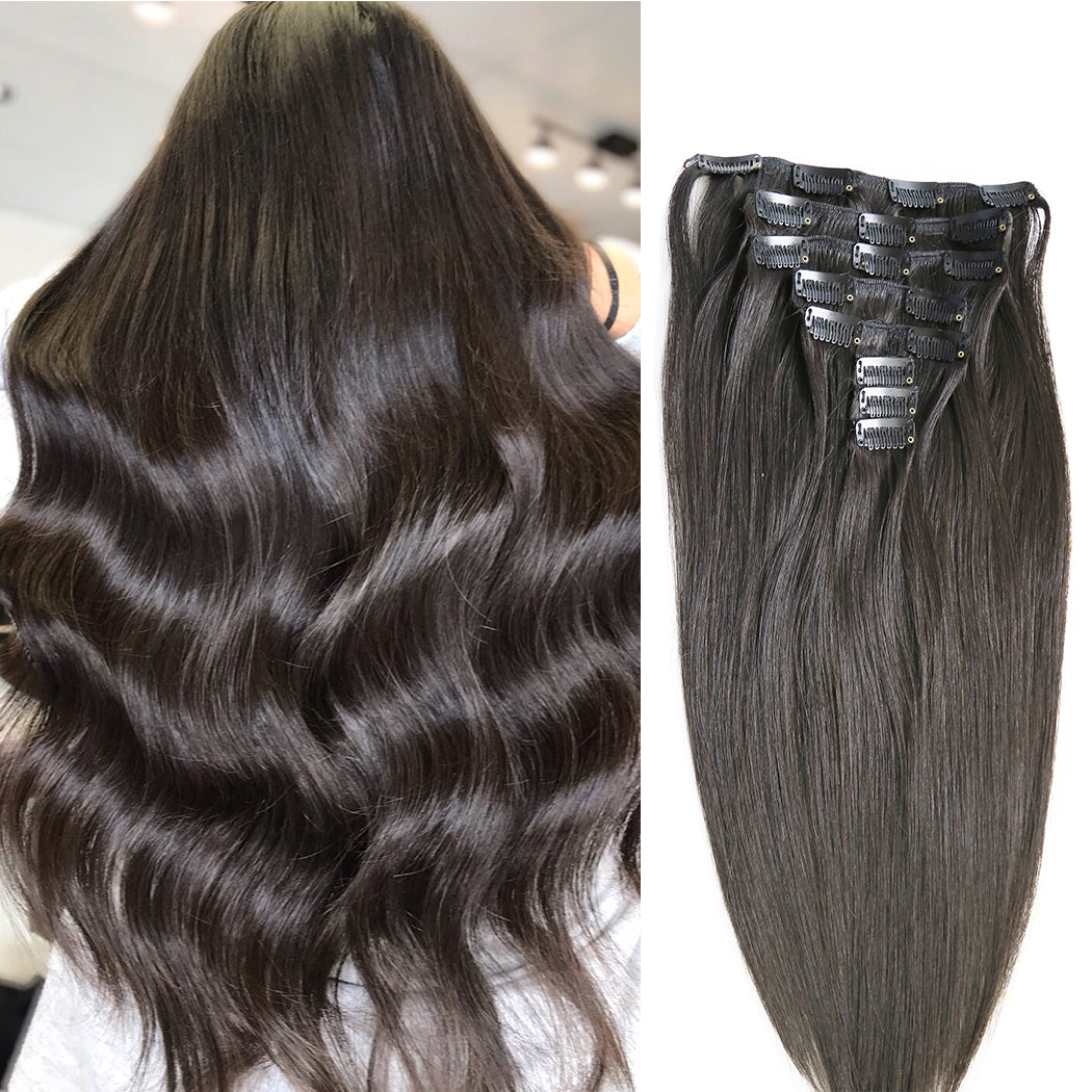 Clip In Hair Extensions Human Hair Natural Black Clip Ins| Hairperfecto