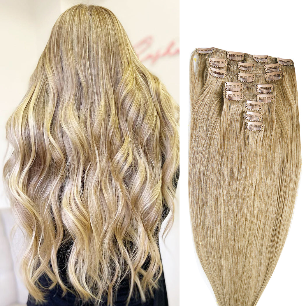 Clip In Human Hair Extensions Light Brown #8 Clip Ins| Hairperfecto