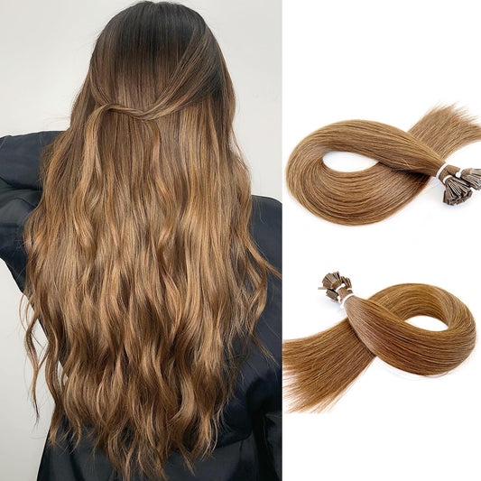 Flat Tip Hair Extensions Brown #4 Keratin Hair Extensions