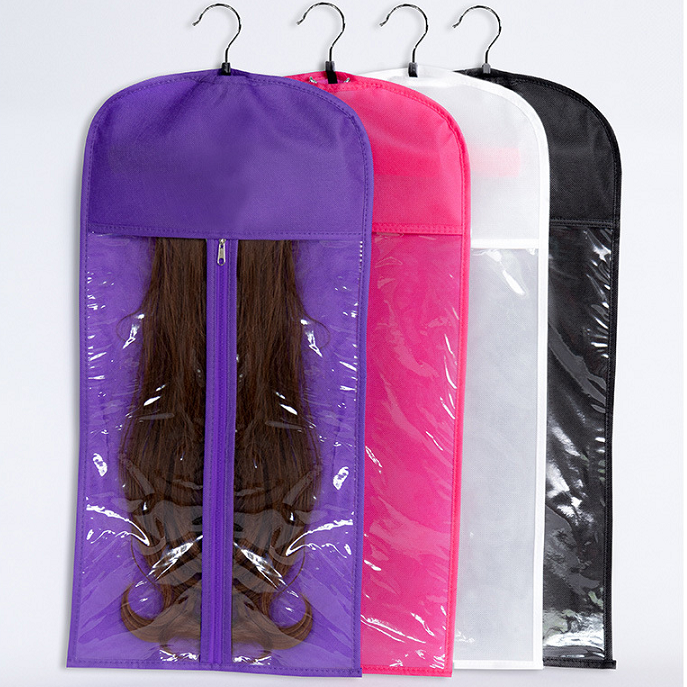 Custom Logo Dustproof Hair Storage Bag with wooden Hanger-Hairperfecto