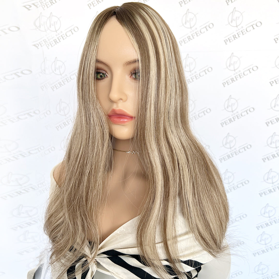 Silk Hair Toppers Ash Brown and Blonde Virgin Hair Pieces - Harmony