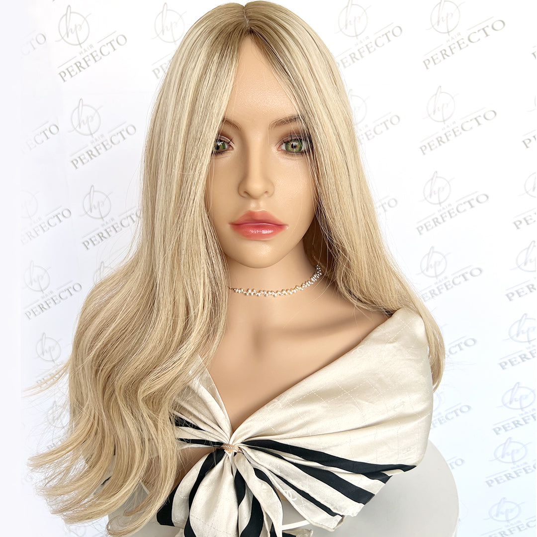 Best Silk Hair Toppers 8*8 Blonde Blend Highlight Virgin Hair Topper - Celestia