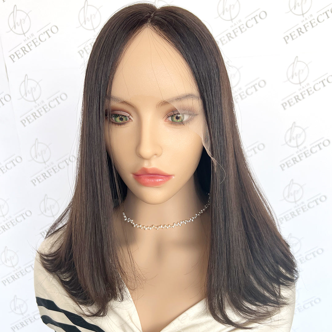 Quality Dark Brown Virgin Human Hair Wig Top Lace Wigs-Mocha