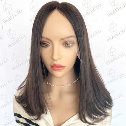 Quality Dark Brown Virgin Human Hair Wig Top Lace Wigs-Mocha