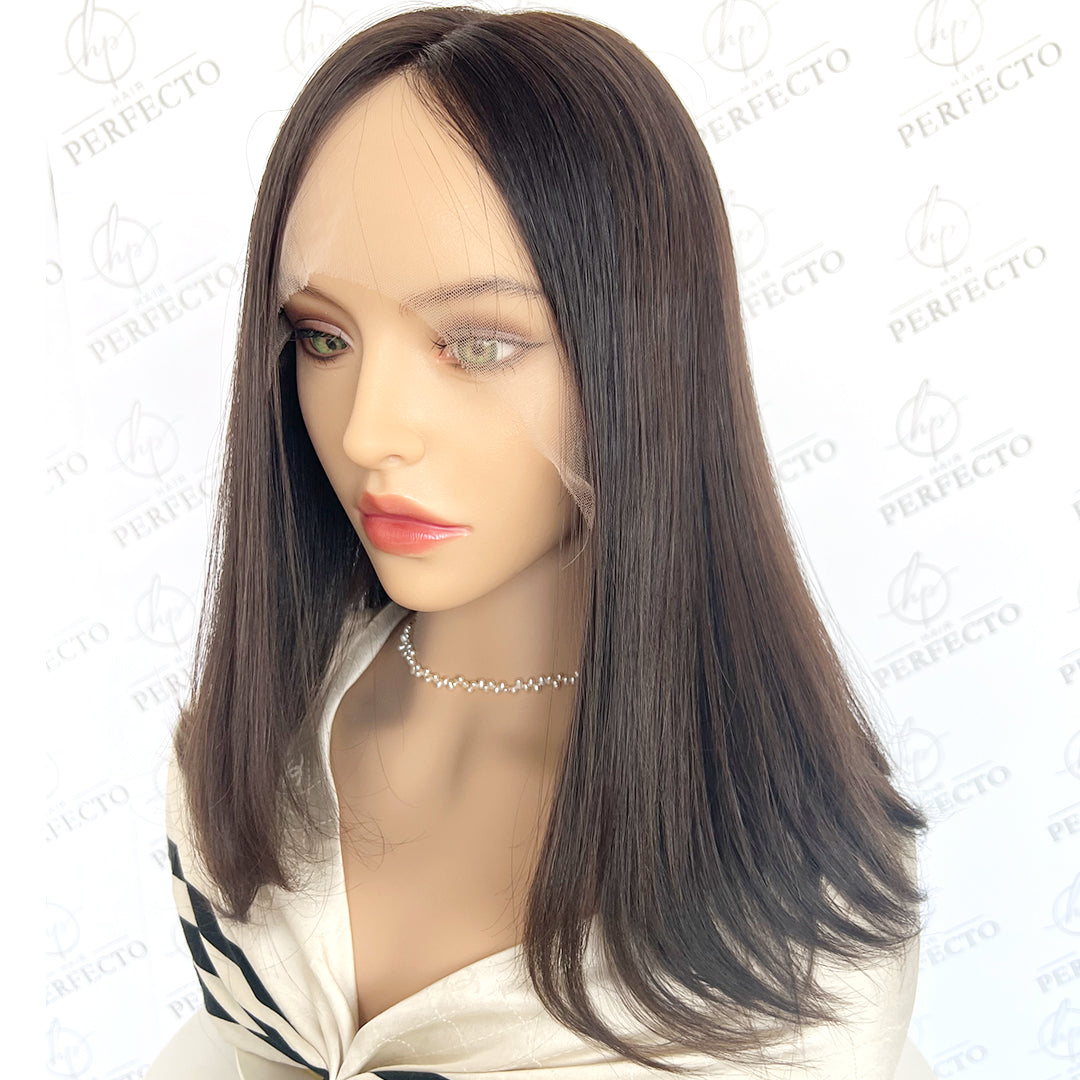 Quality Dark Brown Virgin Human Hair Wig Top Lace Wigs-Mocha
