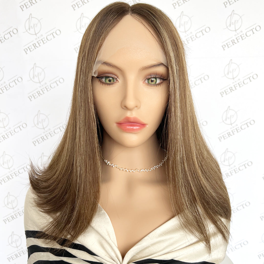 Top Lace Wig  Money Piece Brown Blend Blonde Human Hair Wigs - Aria