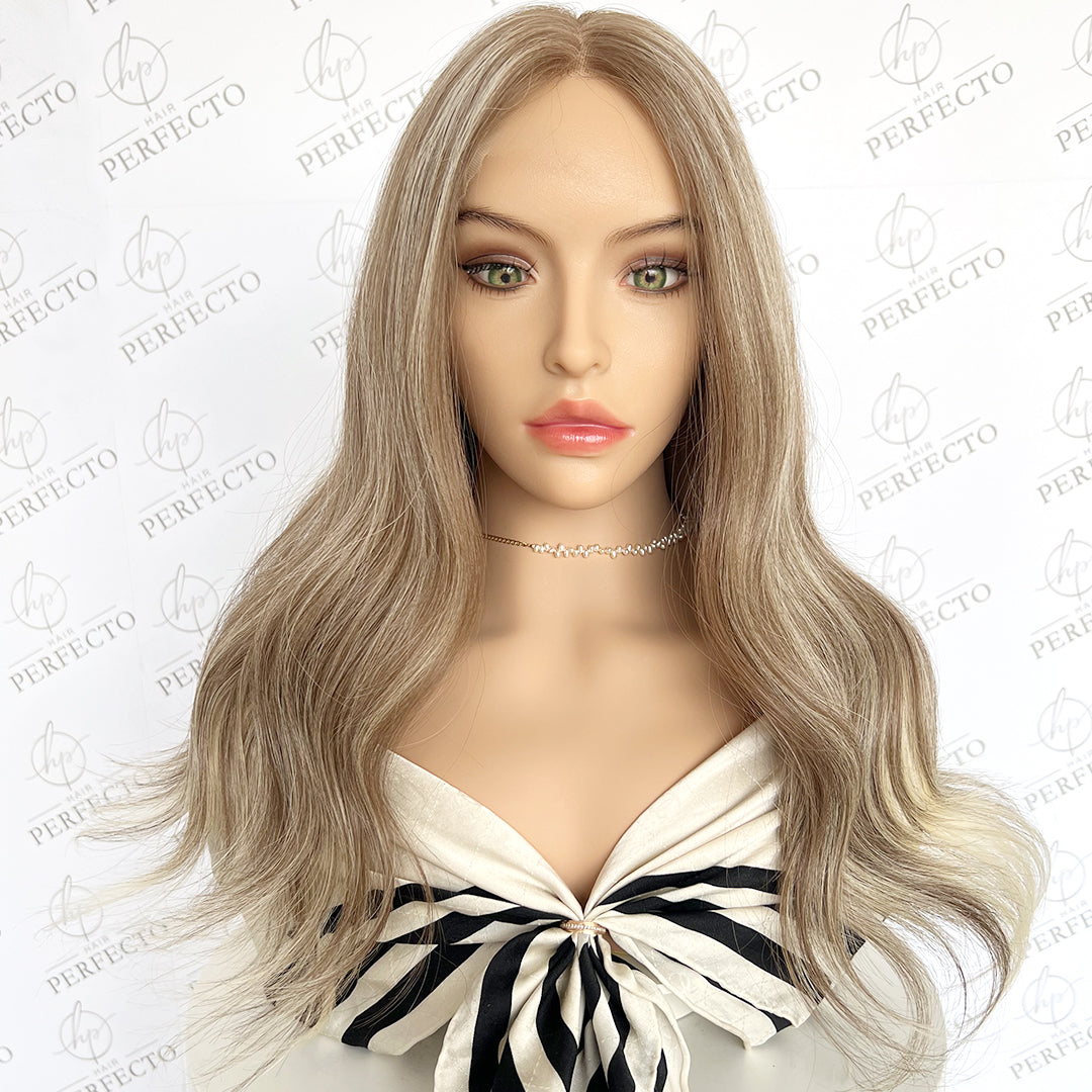 Top Lace Virgin Human Hair Wigs Ash Blonde Balayage Wig-Ginny