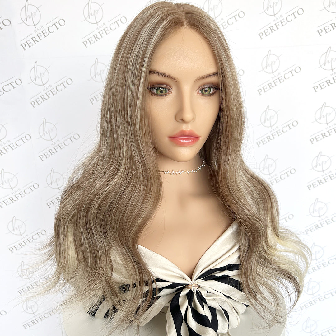 Top Lace Virgin Human Hair Wigs Ash Blonde Balayage Wig-Ginny