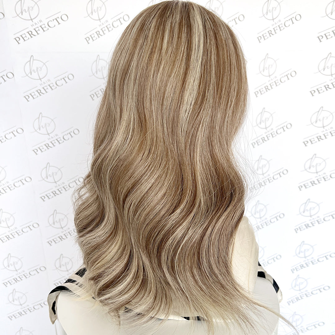 Top Lace Virgin Human Hair Wigs Ash Blonde Balayage Wig-Ginny