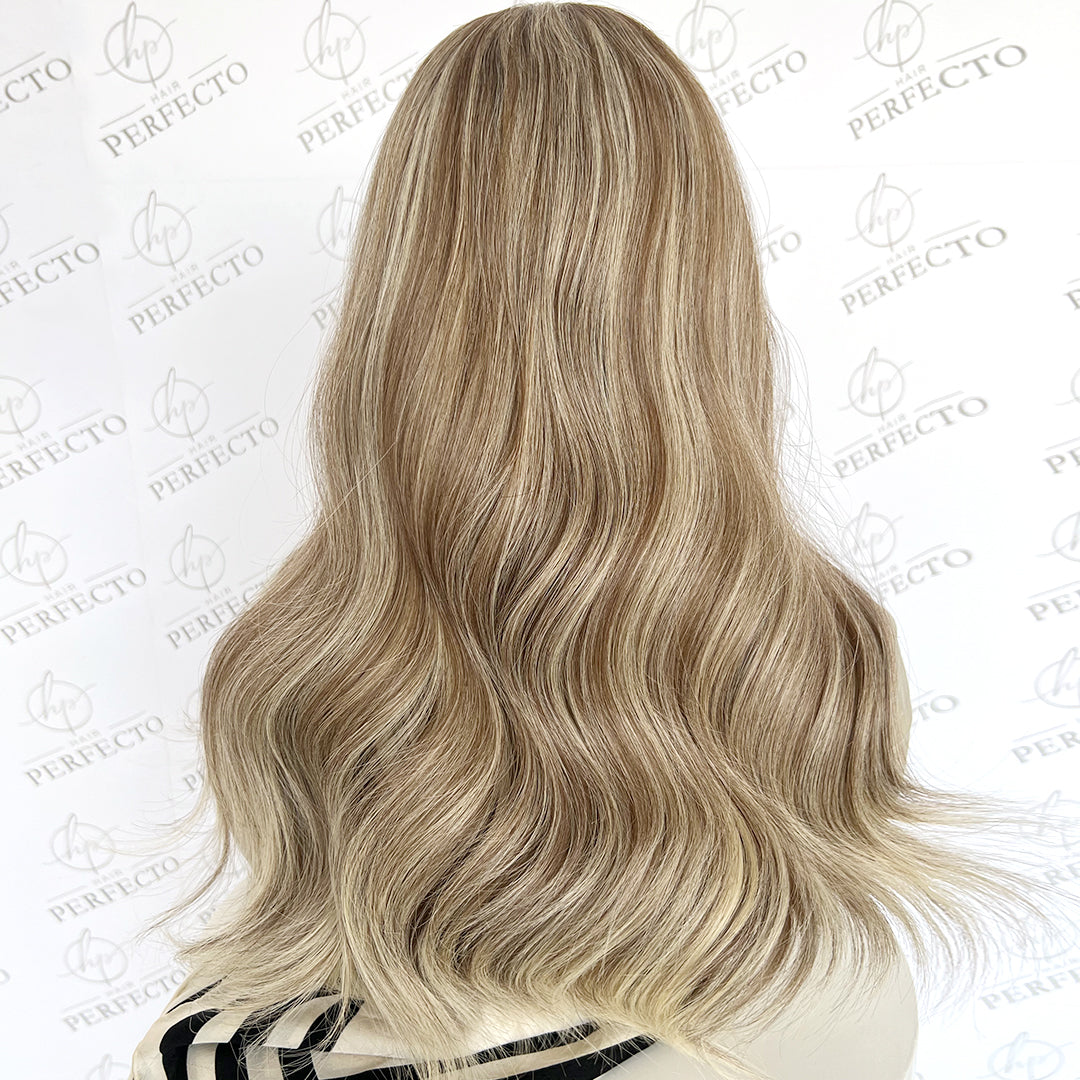 Top Lace Virgin Human Hair Wigs Ash Blonde Balayage Wig-Ginny