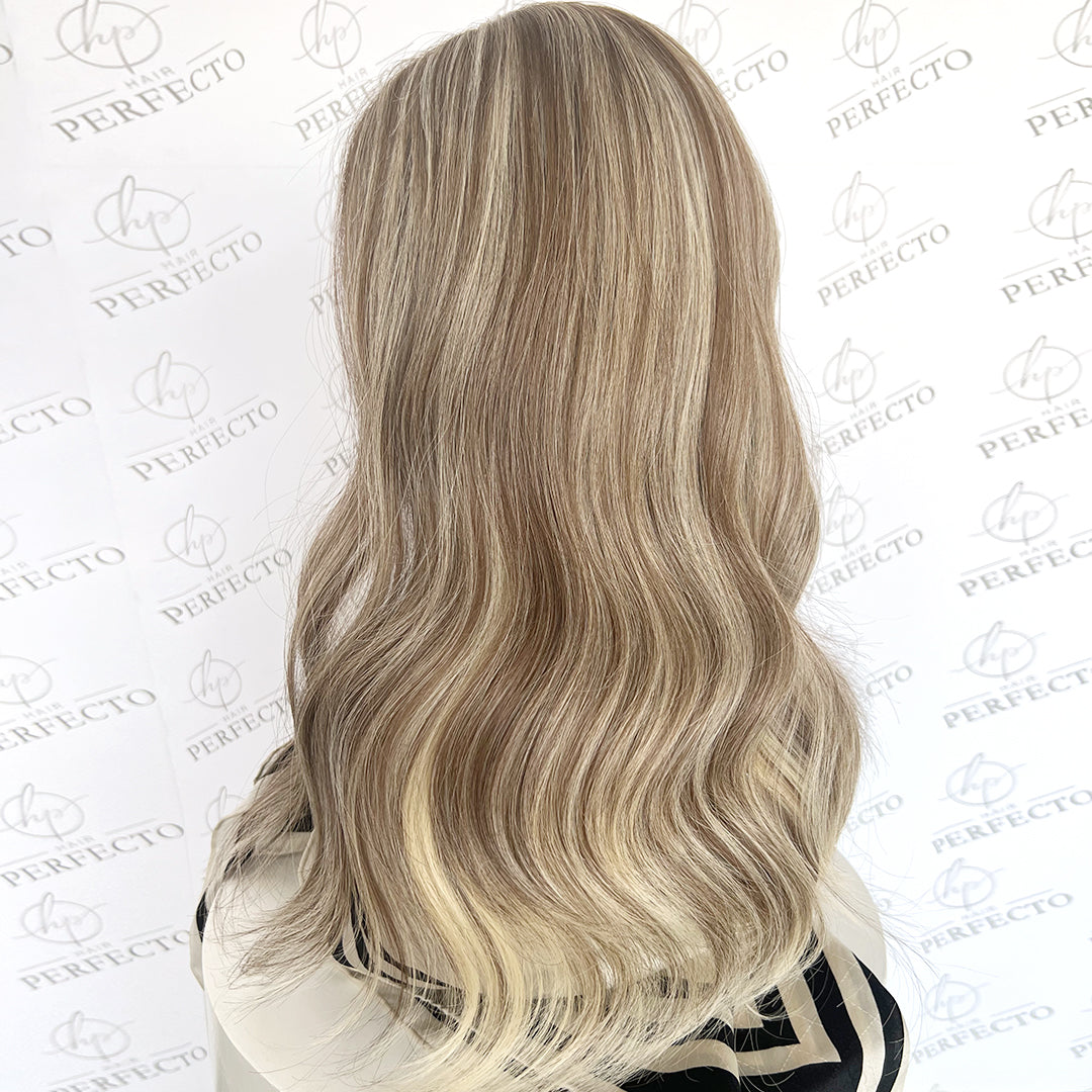 Top Lace Virgin Human Hair Wigs Ash Blonde Balayage Wig-Ginny