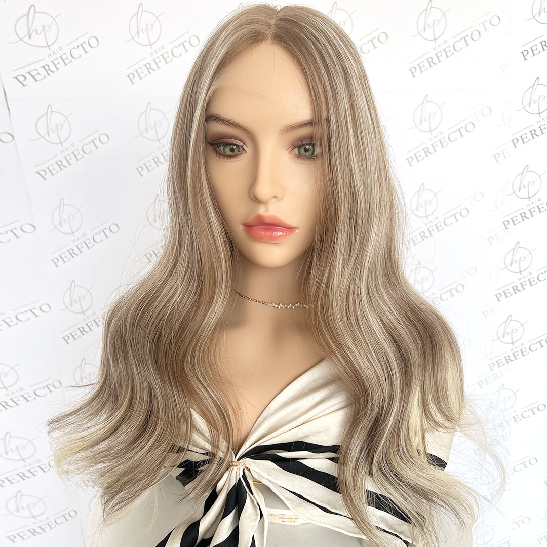 Top Lace Virgin Human Hair Wigs Ash Blonde Balayage Wig-Ginny