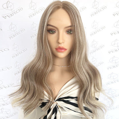 Top Lace Virgin Human Hair Wigs Ash Blonde Balayage Wig-Ginny