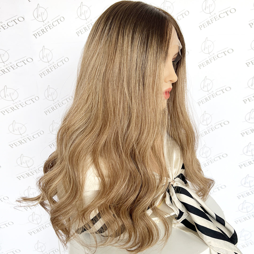 Best Dirty Blonde Highlights Human Hair Wigs With Dark Roots - Harper