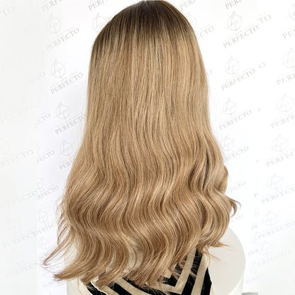 Best Dirty Blonde Highlights Human Hair Wigs With Dark Roots - Harper