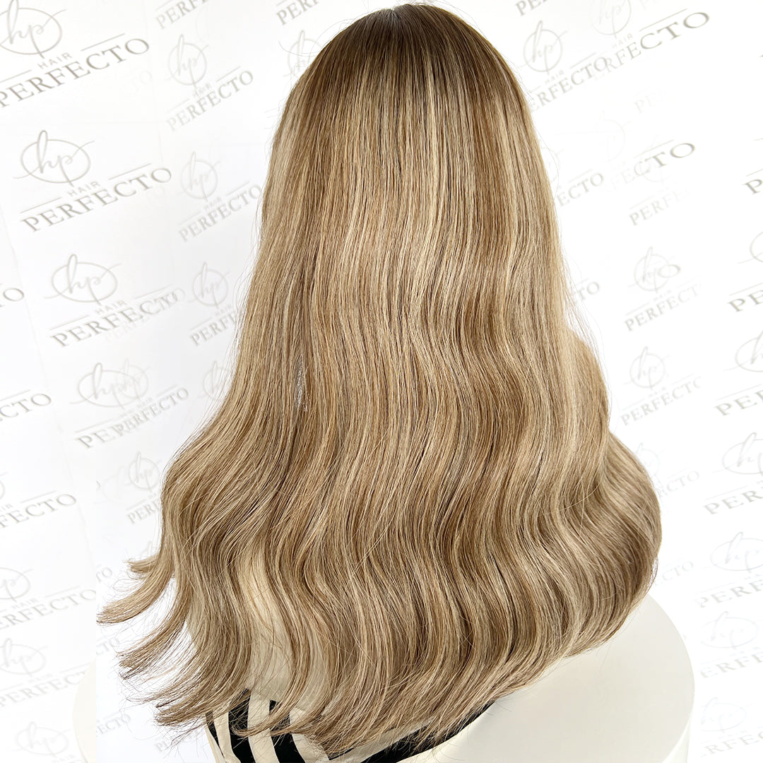 Luxury Top Lace Wig Dark Roots Blonde Money Piece Human Hair Wigs - Divine