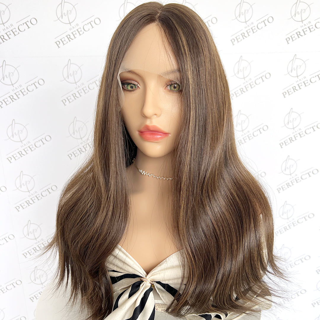 20inch Ash Brown Top Lace Virgin Human Hair Wigs - Luxe