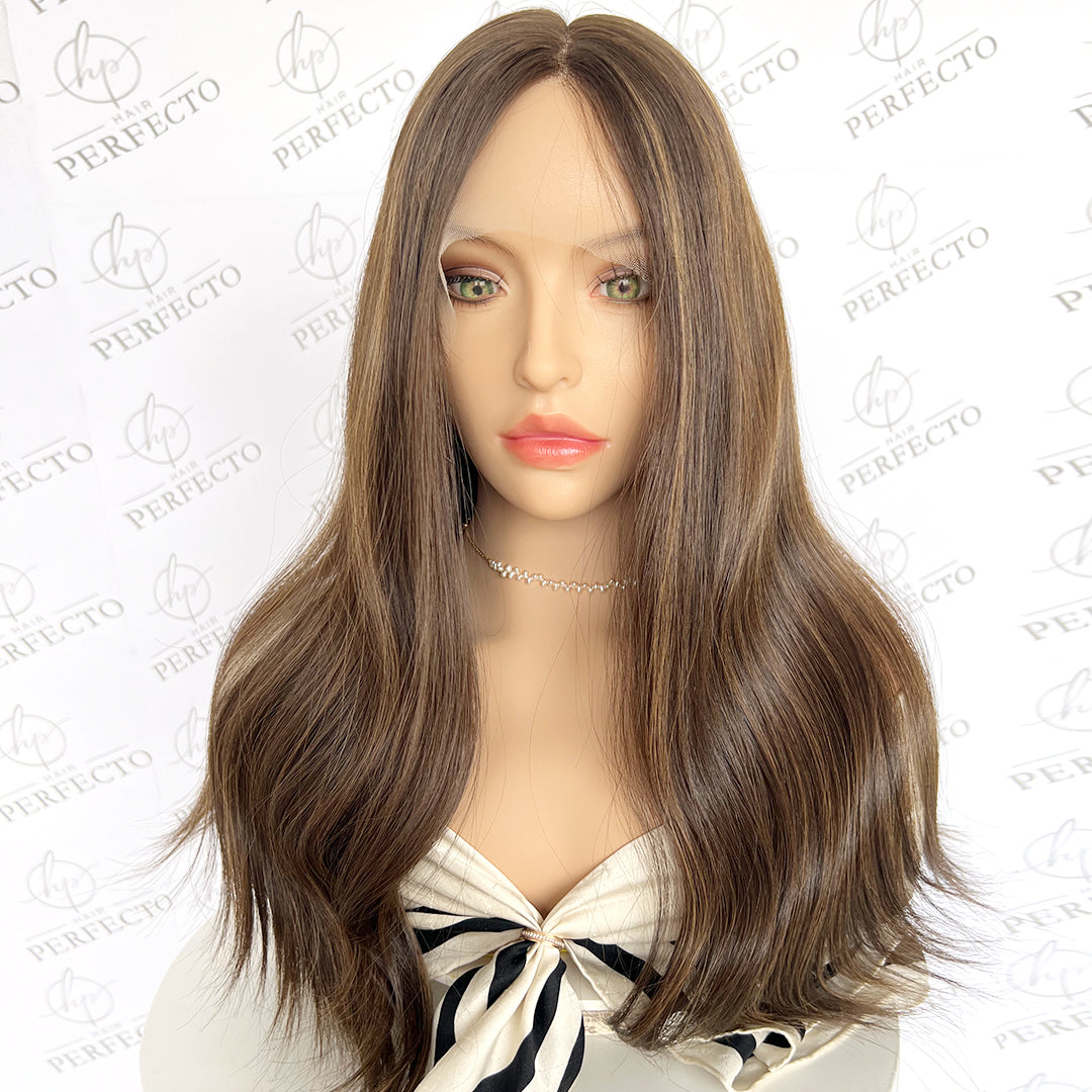 20inch Ash Brown Top Lace Virgin Human Hair Wigs - Luxe