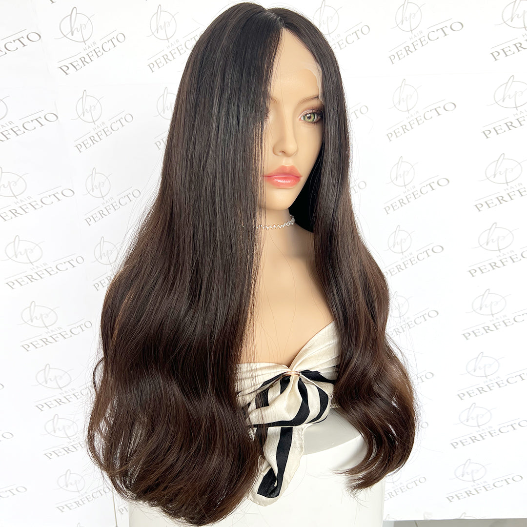 Top Lace Human Hair Wigs Natural Black 24inch Wig - Sasha