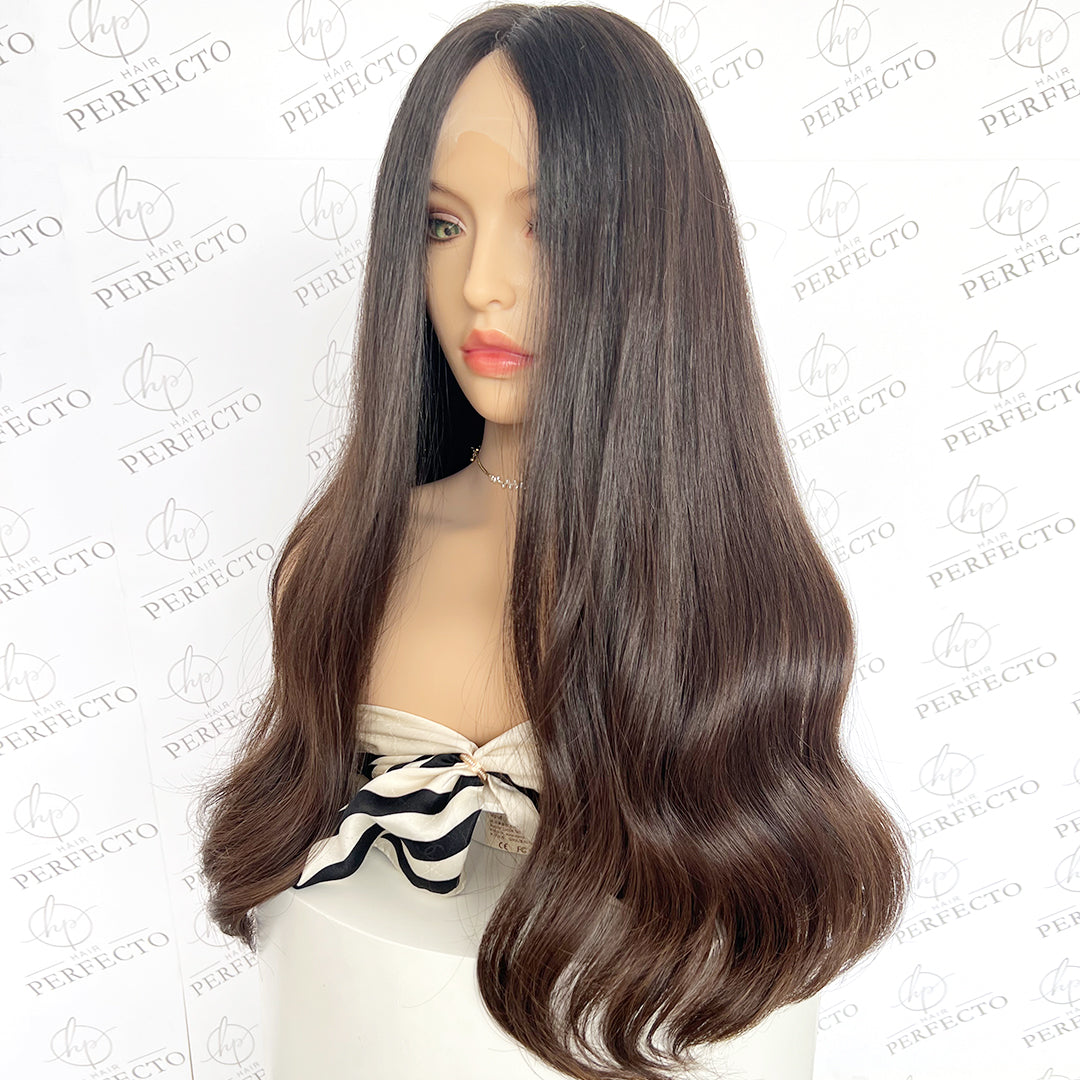 Top Lace Human Hair Wigs Natural Black 24inch Wig - Sasha