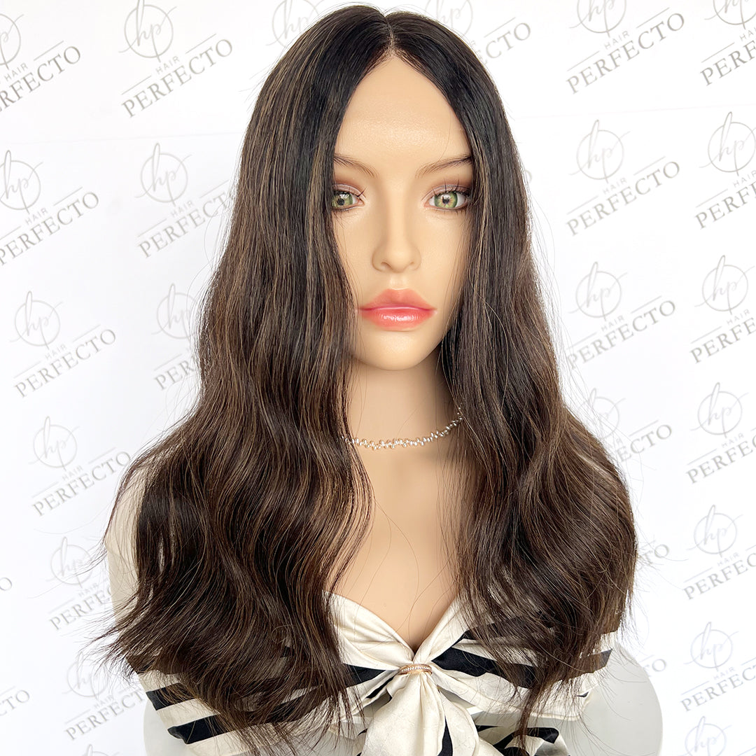 Natural Black to Brown Human Hair Lace Top Wig - Emily
