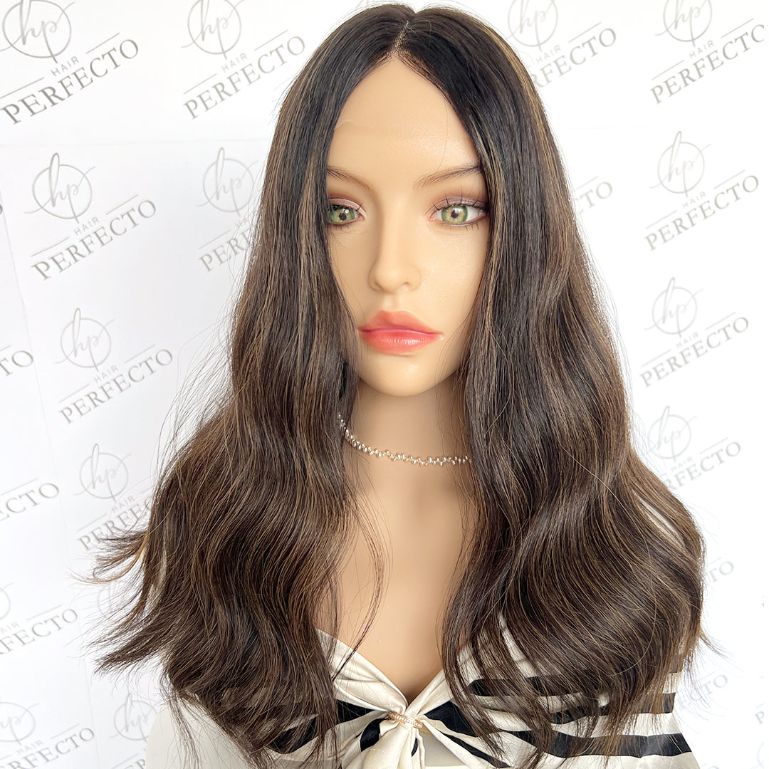 Natural Black to Brown Human Hair Lace Top Wig - Emily