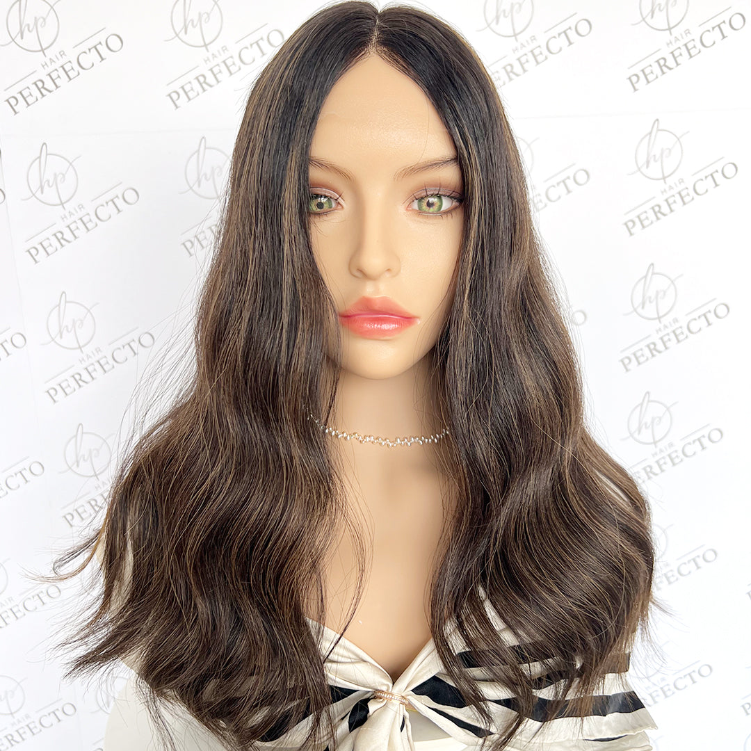 Natural Black to Brown Human Hair Lace Top Wig - Emily